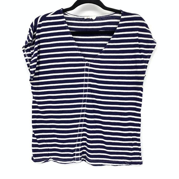 A Loves A V-Neck Cap Sleeve Tank Top Womens Size Medium Navy Blue White Striped - Picture 1 of 6